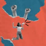 Fight,For,Rights.,Young,Girl,Jumping,And,Shouting,At,Megaphone