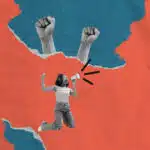 Fight,For,Rights.,Young,Girl,Jumping,And,Shouting,At,Megaphone